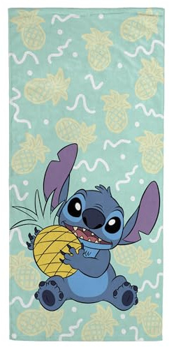 Jay Franco Serviette Enfant Disney Lilo et Stitch - pour Le Bain, la Plage et la Piscine - 100% Coton, 71 x 147 cm - Serviette de Plage Fille ou garçon Stitch Tenant Un Ananas