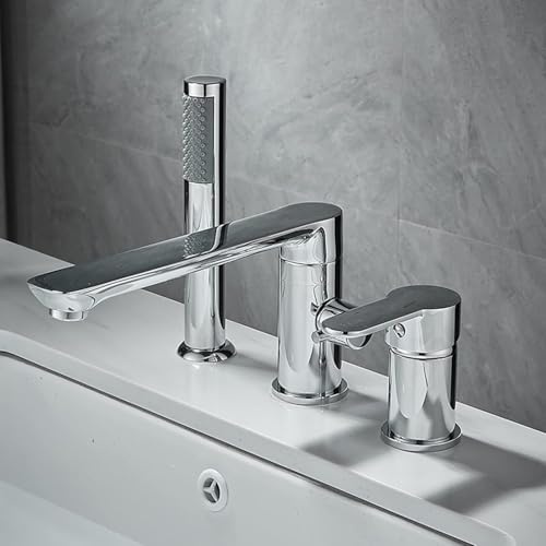 UNFRASLOP 3 Loch Badewannenrand Armatur mit ausziehbarer Handbrause Badewanne Rand Badewannenarmatur Set,Chrome