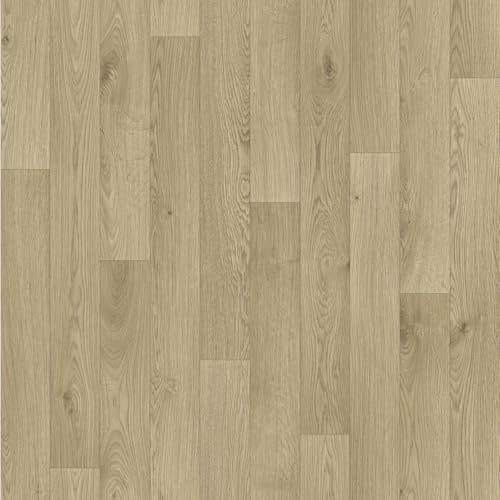 Traditional Oak Vinyl Flooring Wood Plank Effect Felt Backed Roll Lino Kitchen Bathroom (2m x 1m)