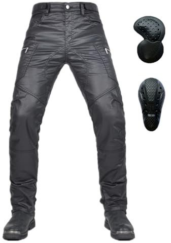 RCLONGEU Motorradhose Herren/Damen, wasserdichte Beschichtung Motorrad Jeans mit Protektoren, Stretch Motorradbekleidung mit Abnehmbarer 4 Protektoren (Schwarz,XS)