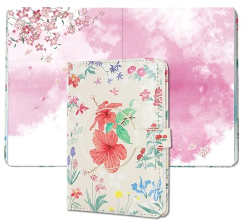 SIIXU Colorido cuaderno de bolsillo A6, tema floral con ilustraciones únicas de flores, cuero vegano, tamaño pequeño para mujeres, ideal para diario, notas y viajes, rojo