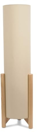 ValueLights | Wooden Oak Effect Midi Floor Lamp with Natural Cylinder Fabric Lampshade Living Room Light | Floor Lamps, Home Décor & Improvement Essential | Included LED Bulb