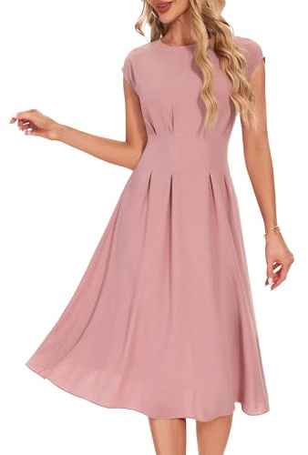 Wedtrend cocktailklänning dam elegant rockabilly klänningar dam en linje 1950-talet vintage festlig dam midi mössa ärmar klänning aftonklänning med fickor, A-blush, M