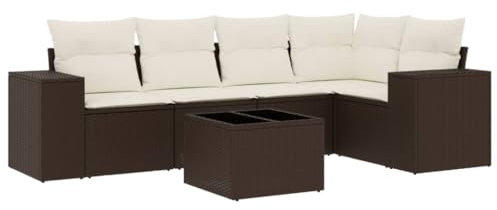 vidaXL Garten Sofagarnitur mit Kissen 6-TLG., Gartenmöbel Gartengarnitur, Sitzgruppe Sitzgarnitur, Lounge Sofa Garnitur Terrasse, Braun Poly Rattan