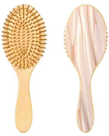 SKYSHU Rose Gold Stripes Natural Wooden Hair Brush with Comfortable Wooden Bristles, Detangling and Styling Oval Hairbrush for Women, Men and Kids All Hair Types (Wet Dry & Damaged Hair)
