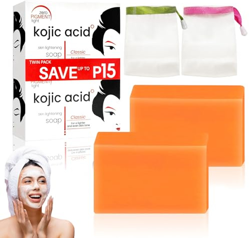 Jabón de ácido kójico, Jabón de ácido kójico para aclarar la piel, Crema facial de ácido kójico, (2 barras - 65 g), Crema facial original de ácido kójico, Elimina puntos negros y manchas oscuras