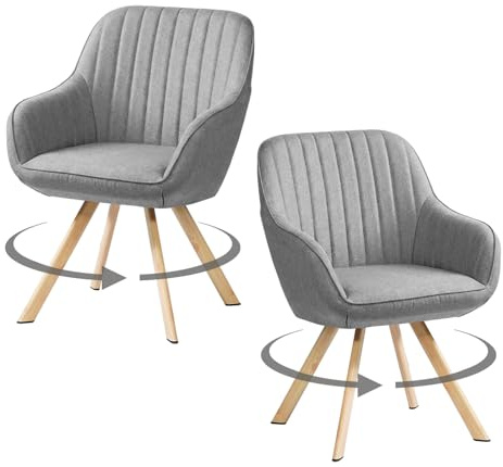 Nizzenithal Esszimmerstühle 2er Set|360° Esszimmerstühle drehbar|Polsterstuhl mit Armlehnen|Esstisch Stühle mit Leinenstoff|Metallbeine|Stühle Esszimmer für Küche,Wohnzimmer,Arbeitszimmer–Grau
