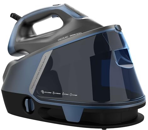 Cecotec Centrale Vapeur Verticale IronHero H-3000 Station Geyser. 3000W, Semelle Céramique Turbo Slide, 600g/min en Coup de Vapeur, Arrêt Automatique, Écran Tactile, Technologie AntiCal et Cyclo Clean