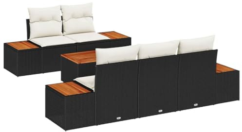 vidaXL Garten-Sofa-Set mit Kissen 6 pcs Schwarz Poly Rattan, Garten- und Terrassen-Loungeset, modernes Rattansofa, wetterbeständige Möbel, UV-resistente Sitzgelegenheit