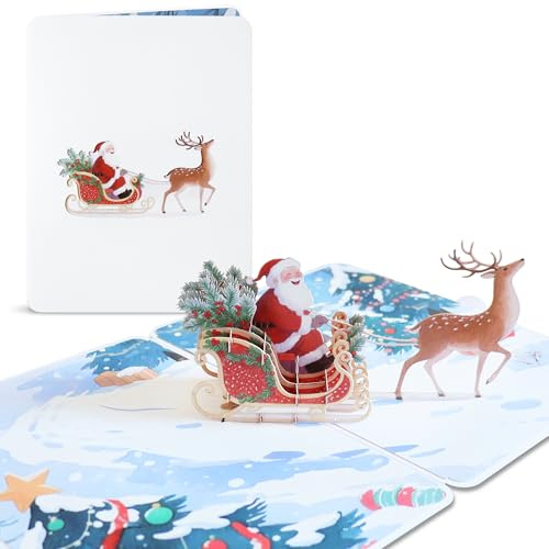 BIROYAL Weihnachtskarte 3D 2027 mit Umschlag - Pop Up Karte Weihnachten - Pop Up Weihnachtsmann - Christmas Card - Gutschein Weihnachten, Weihnachtsgeschenke für Frauen, Kinder, Freunde & Familie