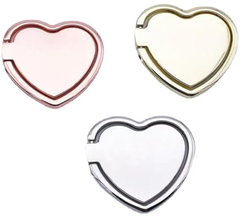 Mjzzh Set di 3 Supporti per Telefono in Anello a Cuore in Metallic, Ultra-Sottili 1,8mm, Girabile a 360°, Comptibile con Tutti gli Smartphone