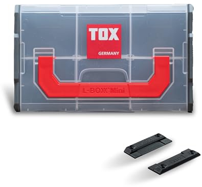 TOX Sortierbox L-BOXX Mini für Schrauben und Dübel, individuell anpassbar + Befestigungsklammer L-BOXX Fix Clip (2 Stk. im Beutel) für sichere Fixierung an Werkbank, Wand uvm., 094909143