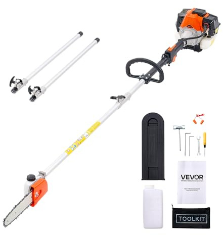 VEVOR Élagueuse Thermique sur Perche à 2 Temps, 33 cc, Élagueuse sans Fil à Essence, avec Perche Extensible 2,04-3,54 m, Guide-chaîne 20,3 cm, Réservoir de Carburant 850 ml, pour Élagage des Arbres