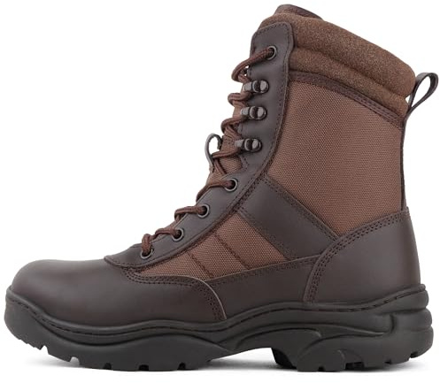 Savage Island Original PRO Leather Patrol Boots – Side Zip & Lace Up Military Tactical Combat Breathable Boots for Police, Security, Cadets & Outdoor - Brown, UK 10
