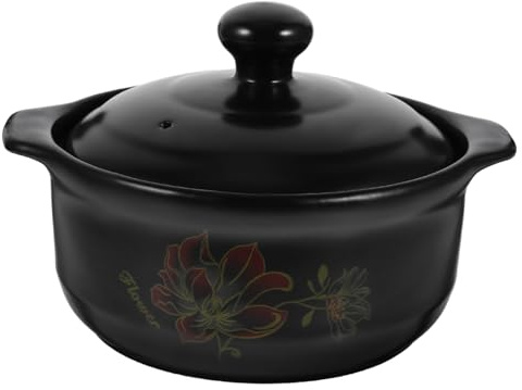 HIAKDOFT Olla De Barro Para Cocinar 1.6l Capacidad Cerámica Gruesa Resistente a Fuego Directo Para 1-2 Personas Cazuela De Pollo Estofado Sopa De Pollo Para Guisar Uso Doméstico Tapa
