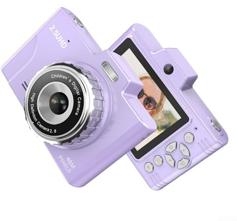 Cámara retro para estudiantes, con resolución de 48 MP y pantalla IPS de 2.8 pulgadas para estudiantes y niños, soporta video UHD de 2.5K (morado)