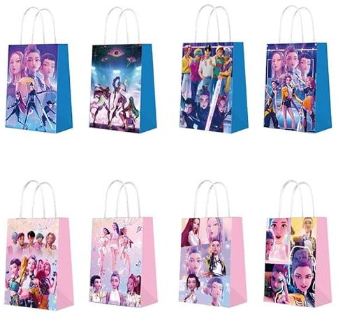 KPop De_mon Taschen 12 Stück, Papiertüten mit lustigen und coolen Designs für Kinder, Geschenke zum Befüllen, Geburtstagsfeier Dekoration, Geschenke De_mon Girl Movie