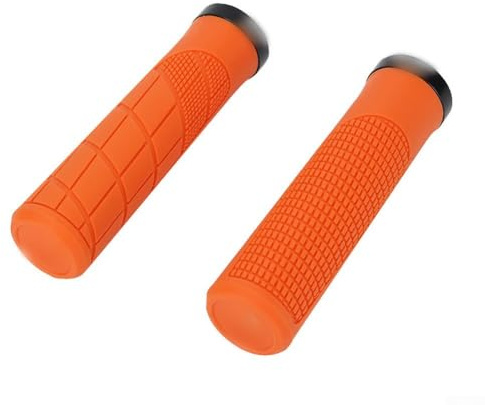 Solaughguy Mountain For Bike Griffe, ergonomisch, feststellbar, rutschfest, stoßdämpfend, Gummi, Fahrradgriffe für Mountainbikes, Rot (Orange)