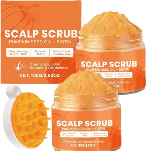 Olio di semi di zucca e biotina peeling per cuoio capelluto con spazzola massaggiante, scrub e shampoo, alternativa per cuoio capelluto grasso e squamoso, rimozione di costruzione e peeling