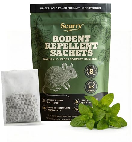 Scurry Peppermint Oil Rodent Repellent Sachets - 8 Pack - Mouse & Rat Deterrent for Indoor Use – Humane, Non-Poison Alternative to Traps for Homes, Garages, Lofts & Sheds – Long Lasting Protection