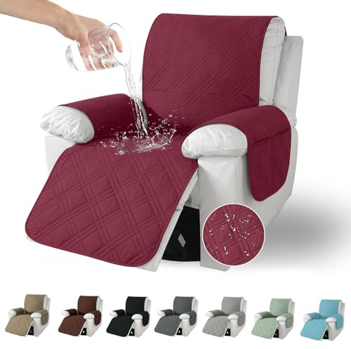 Jinfanshurich Sesselschoner mit Taschen, Sesselschoner für Relaxsessel & Fernsehsessel, Rutschfester Sesselbezug & Sesselüberwurf, Waschbarer Sessel Bezug für Hunde, Haustiere & Kinder (Burgunderrot)