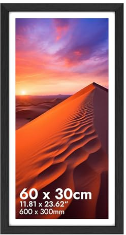 HNK Panaromic Picture Frames 30x60cm Engineered Wood and Plexiglass, Black Photo Frame 300×600mm Dual Orientation Landscape or Portrait, Picture Frame 60x30cm Wall Hanging Display Photos