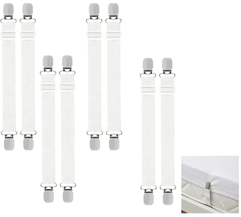 8 Pièces Attache Drap Housse élastique, Tendeur Drap Housse, (35-130cm) Sangles élastiques Réglables avec Clips Métalliques pour Draps de Lit, Housses de Canapé, Matelas et Coussins