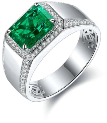 RDSGYZ Weißgold Ringe Männer 750 585 375 Echtgold, Trauringe Eheringe Einzeln Herren Siegelring mit 3ct Smaragd und Moissanit Größe 50-67