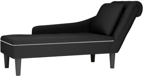 Kaloriko Chaiselong med kudde och höger armstöd i svart sammet, 145 x 56 x 70 cm, bekväm stoppning, ergonomisk recamiere för vardagsrum, kontor, lounge och läshörn