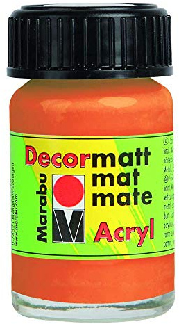 Marabu 14010039013 - Decormatt Acryl Orange 013, 15 ml, samtmatte Acrylfarbe auf Wasserbasis, cremig und farbintensiv, speichelfest, wetterfest, zum freien Malen und Schablonieren