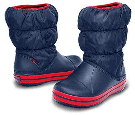 Crocs Unisex Kinder Winter Puff Boot Kids Stiefel, Navy/Red, 27/28 EU