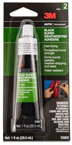3M Black Super Weatherstrip and Gasket Adhesive 03602, 1 fl oz Tube (Pack of 1) – High-Strength Waterproof Glue for Rubber Seals, Gaskets, Weather Stripping, Automotive Doors, Windows and Trunks