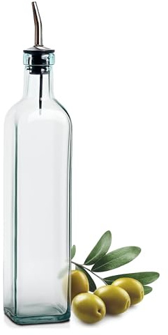 EHOMEA2Z Olive Oil Dispenser Bottle - 16 oz, Made in Italy Glass Olive Oil and Vinegar Cruet with Stainless Steel Spout for Kitchen, Slight Green Tint (1, 473 ml)