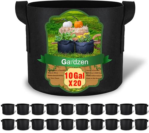 gardzen Lot de 20 Sacs de Culture de 10 gallons, Pots en Tissu d'aération avec poignées, Pot pour Plantes