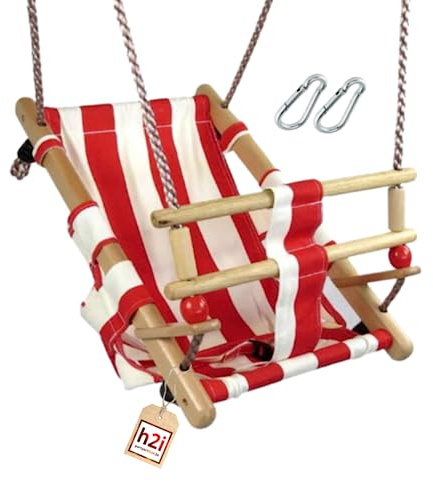 Stoff‑Hängesitz mit Holzstreben, Indoor‑/Outdoor‑Sitz für Private Nutzung, rot/weiß