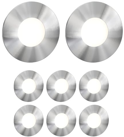 ledscom.de 8x LED Treppenlicht/Wandeinbauleuchte FEX für innen und außen, rund, edelstahl, 85mm Ø, kaltweiß