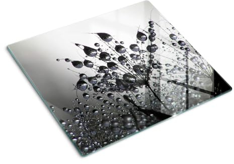 Planche à Découper en Verre Trempé 60x52 cm Modernité Pieds Antidérapants Contact Alimentaire Symétrique Bords Polis Avec Impression Décoration Résistant à la Chaleur - Graines de pissenlit