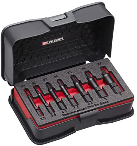 Facom SXE.J7MGRPPB Coffret De 7 Extracteurs De Vis Et Goujons Cassés - Dimensions Métriques De 2,5 Ã€ 9 Noir