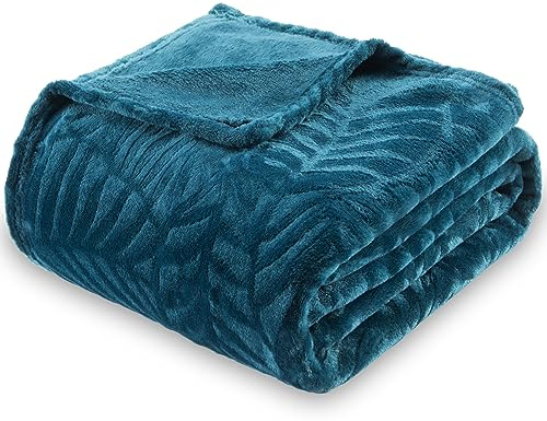 SOCHOW Super Soft Flanell-Fleece Kuscheldecke 150 x 200 cm, Blau Grün | Leicht Kuschelig Warm Blattstruktur Plüschdecke Bett Couch Sofa