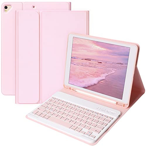 CC Store Custodia Tastiera per iPad 10.2 9th 2021/ 8th 2020/ 7th 2019, iPad Air 3 10.5 2019, iPad 10.5 2017, Tastiera magnetica staccabile con collegamento Bluetooth, Rosa