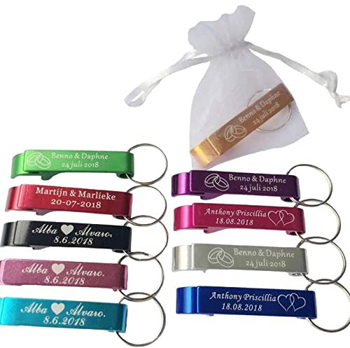 20 abridores de botellas portátiles grabados personalizados, llaveros para regalos de boda, baby shower, hoteles, restaurantes de Navidad personalizados (20 unidades)
