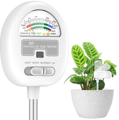 [Upgraded] Bodenfeuchtigkeitsmesser, 4-in-1 Boden-pH-Tester, Bodenfeuchtigkeit/Licht/Nährstoff/pH-Meter für Gartenarbeit, Rasen, Landwirtschaft, Innen- und Außenpflanzen, Keine Batterien erforderlich