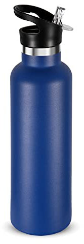 Volhoply 750ml Trinkflasche Edelstahl mit Strohhalm,Doppelwandig Vakuum Isolierte Thermosflasche Kinder,Metall Auslaufsicher Water Bottle Thermobecher FüR Sport, Schule, Outdoor (Marine,24 OZ)