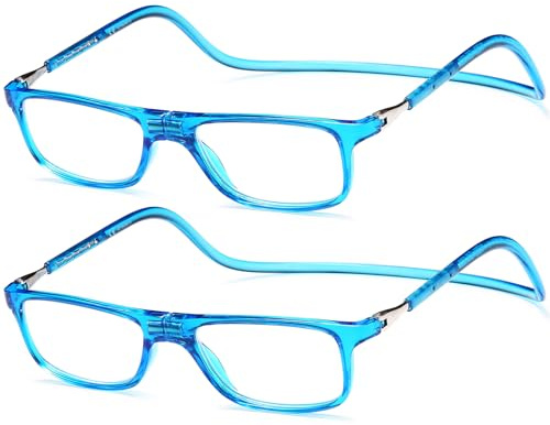 NEW VISION Lesebrille mit Magnetverschluss 2 pack, Lesebrillen, Bequem Magnetverschluss Vorne, Reading Glasses NV2904, Lesehilfe für Damen Herren (2BLAU, 2.5, x)
