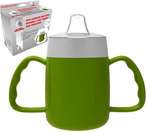 Two Handled 140ml Adult Drinking Cup, Internal Cone, and Spouted Lid. Perfect for A Spill-Proof Sipping Experience Adult Drinking Mug/Drinking Cup/Sippy Cup Get Your Drinking Aid Now! (Green)