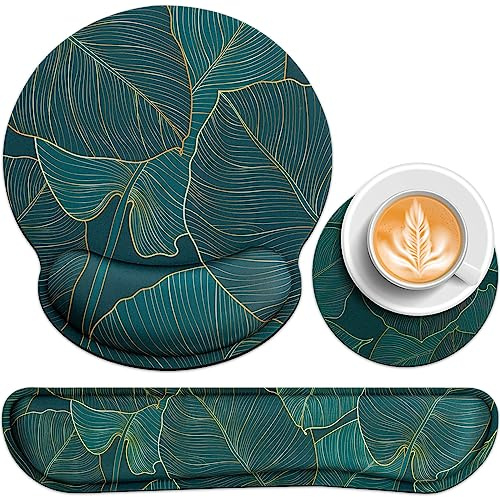3-in-1 Mouse Mat Set,Keyboard Wrist Rest+Mouse Mat Wrist Support+Cup Pad | Acezeek Keyboard and Mouse Mat with Memory Foam,Pain Relief,Anti-Skid Base,Ergonomics Mousepad for Home,Office,Games