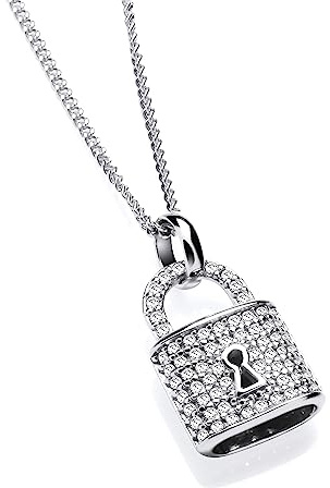 Old English Jewellers 925 Sterling Silver Sparkling CZ Padlock Pendant Necklace 16 18 20 inch