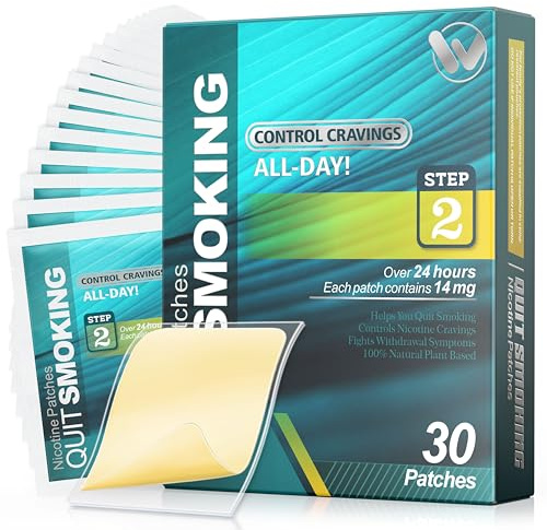 Nicotine Patches Step 2 Easy and Effective Helps Quit Smoking, 14 mg, 30 Patches Smoking Aid to Help Quit Smoking, Each Patch Provides a 24-Hour Nicotine Transdermal System