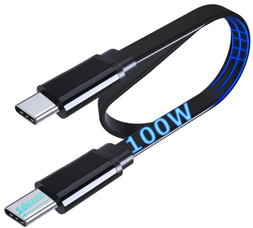 UNIDOPRO [ 1M Piatto Cavo USB-C a USB-C 100W per iPhone 15 Plus Pro Max | Galaxy S23 S22 | 10mm Lungo Connettore Tipo C Cavo per Blackview/DOOGEE/Ulefone/OUKITEL Rugged Smartphone Tablet