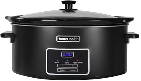 HOMECOOKIN 6 Quart Programmable Slow Cooker, Kitchen Appliances, Perfect Kitchen Small Appliance for Family Dinners, Black Stainless Steel